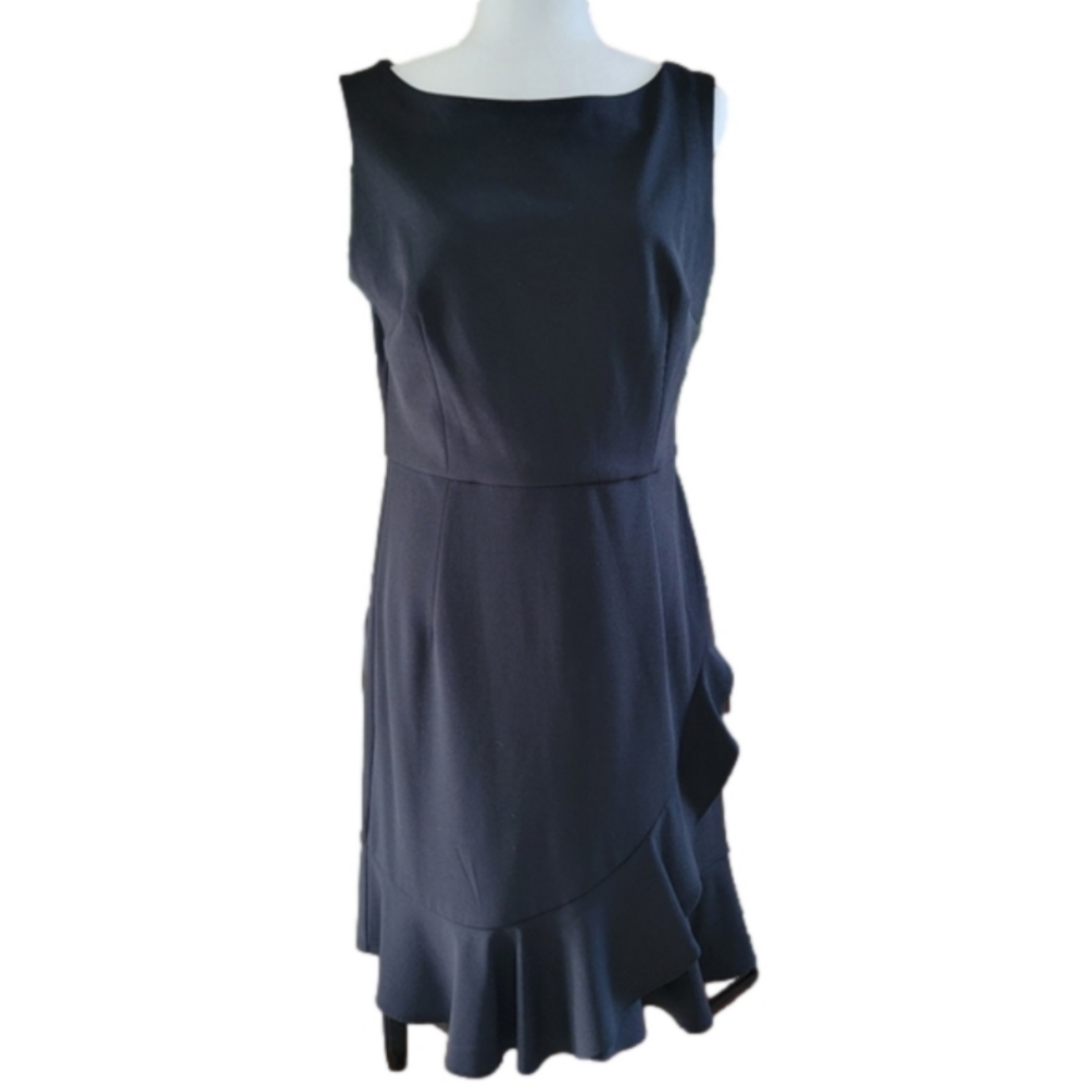 Shelby & Palmer Dress Little Black Ruffle Faux Wrap Size 12 EUC